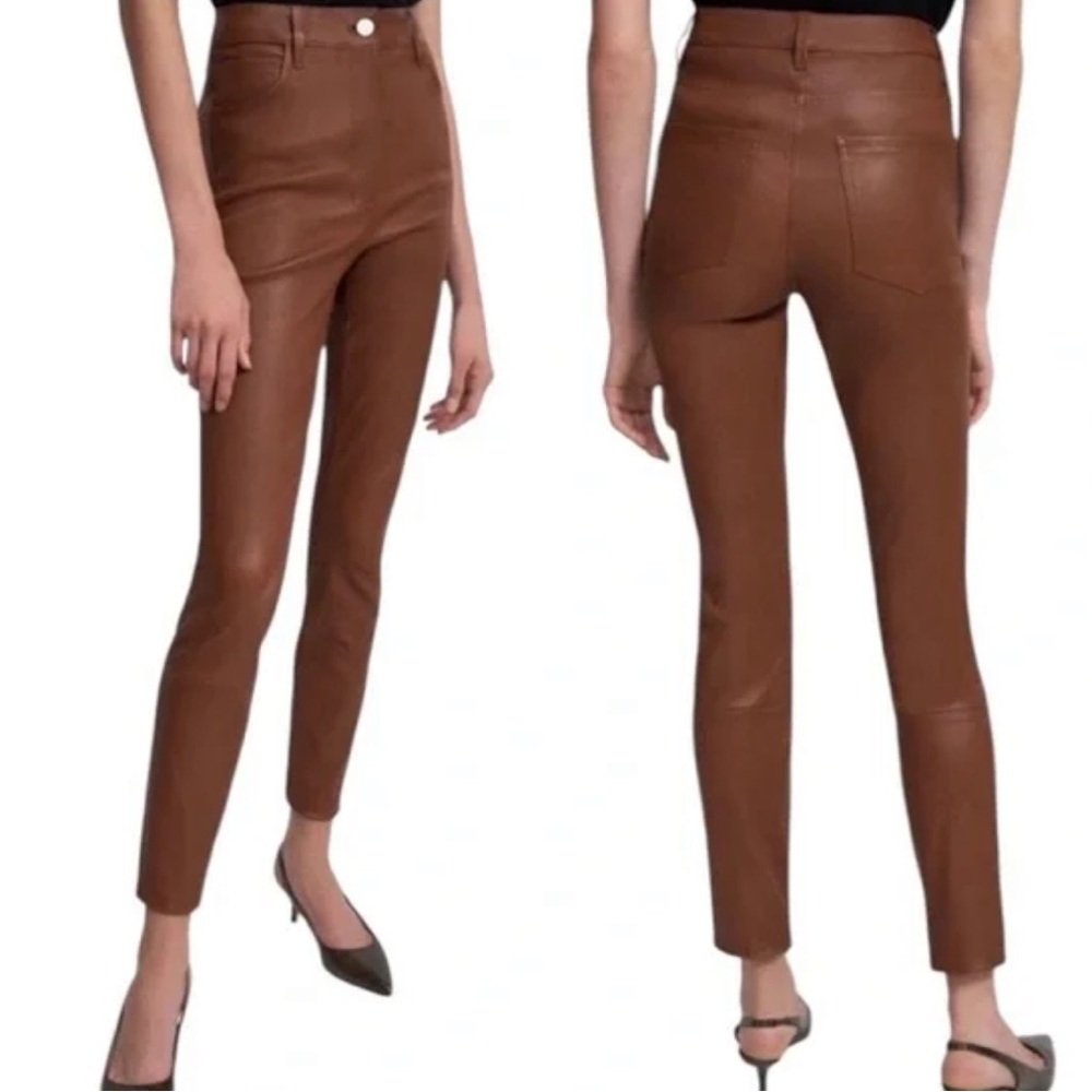 Theory Bristol 100% Lamb Leather Skinny 5-Pocket Tan Pants Size 2